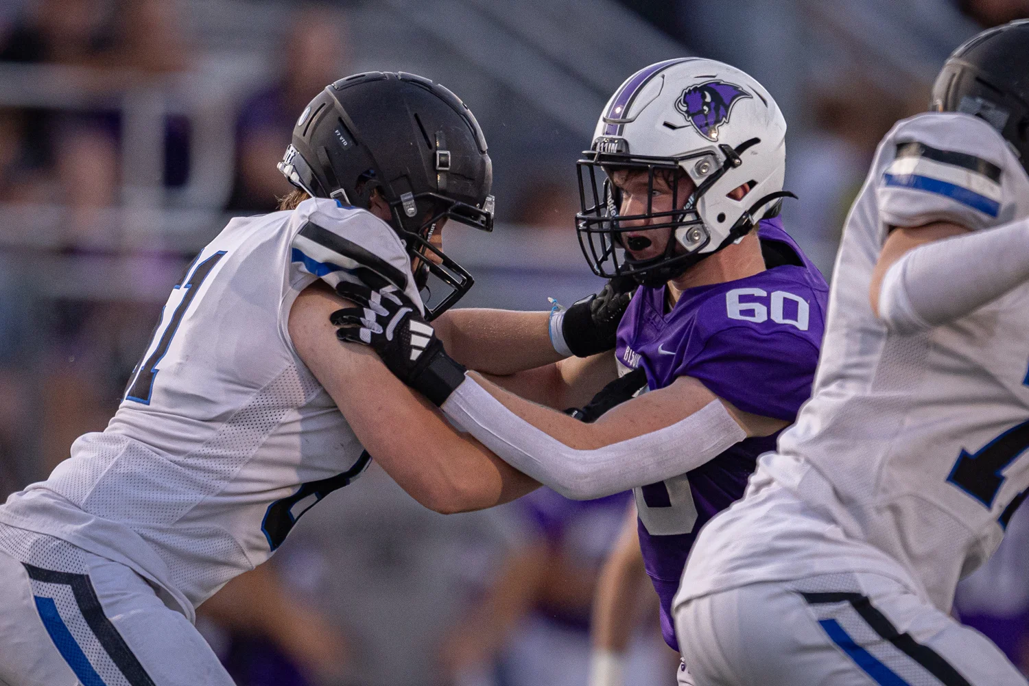 Bison DL fighting to get into the backfield