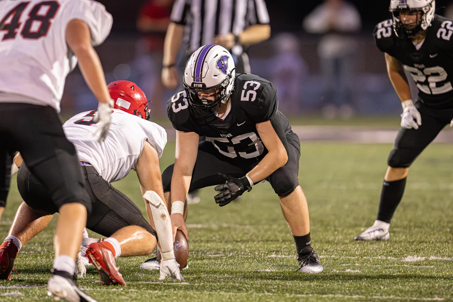 Bison center ready to snap the ball